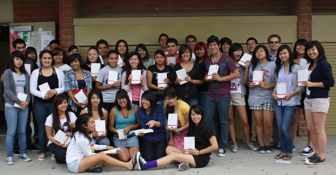 Students and their teacher, Chris Lewis, in El Monte, California with their Teaching Outside the Textbook class set.