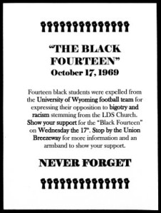 Flyer calling people to wear black armbands to show support of the Black 14. Image: Irene Schubert Black 14 Collection at U-Wyoming.