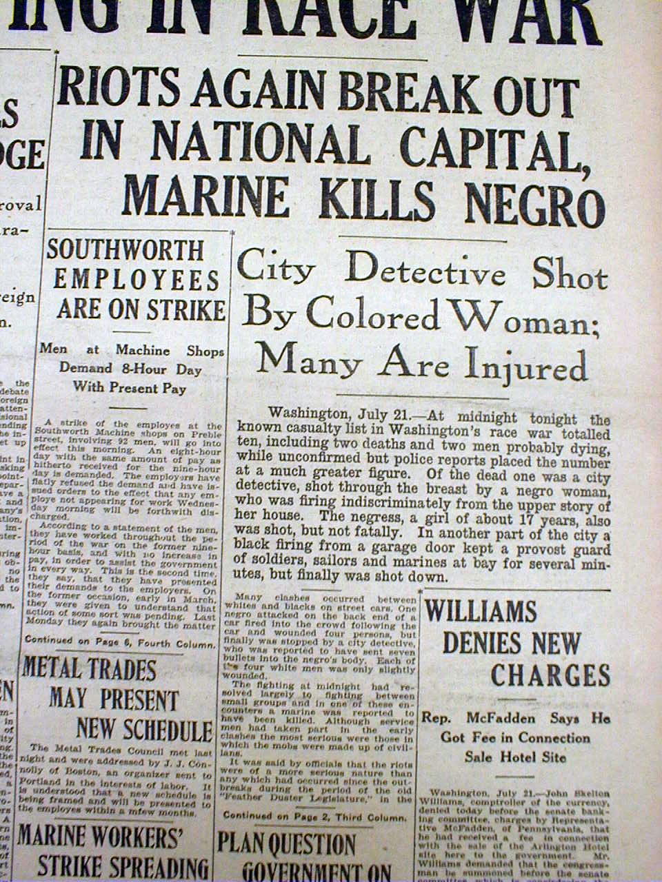 Red Summer DC | Zinn Education Project, "Riots again break out in National Capitol, Marine kills Negro